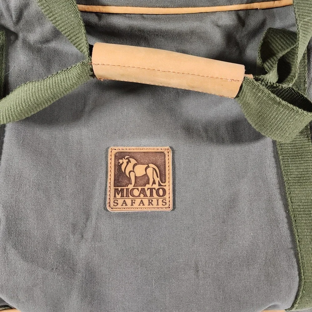 Micato Safaris Green Large Duffle Bag Canvas Olive Green Lion Logo - Picture 4 of 13